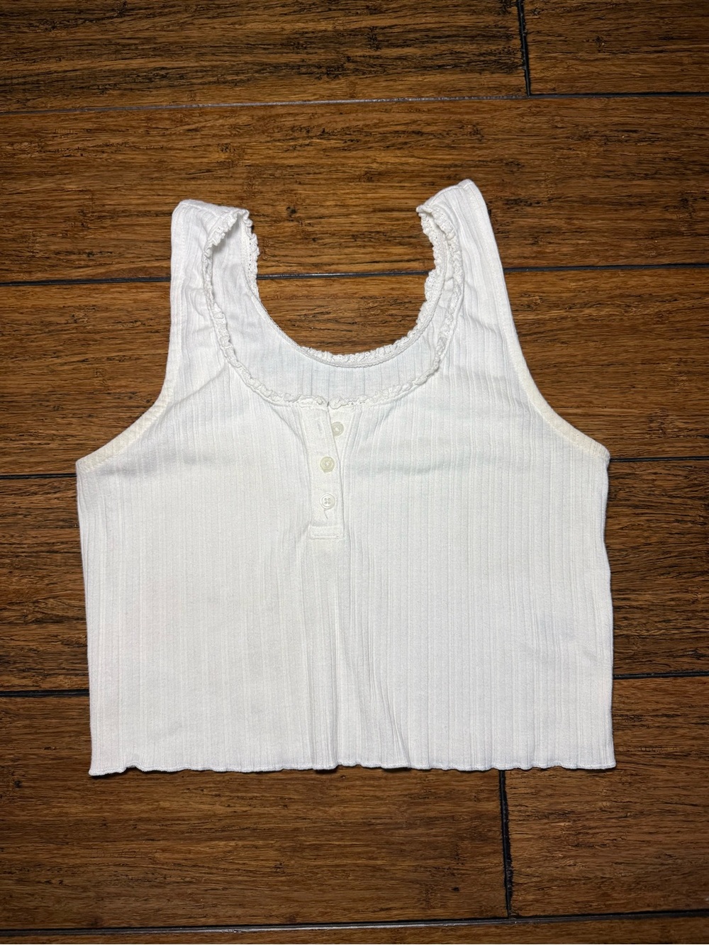 Aeropostale Ribbed Cropped Henley Tank Top Size S Ruffle Ribbed Summer